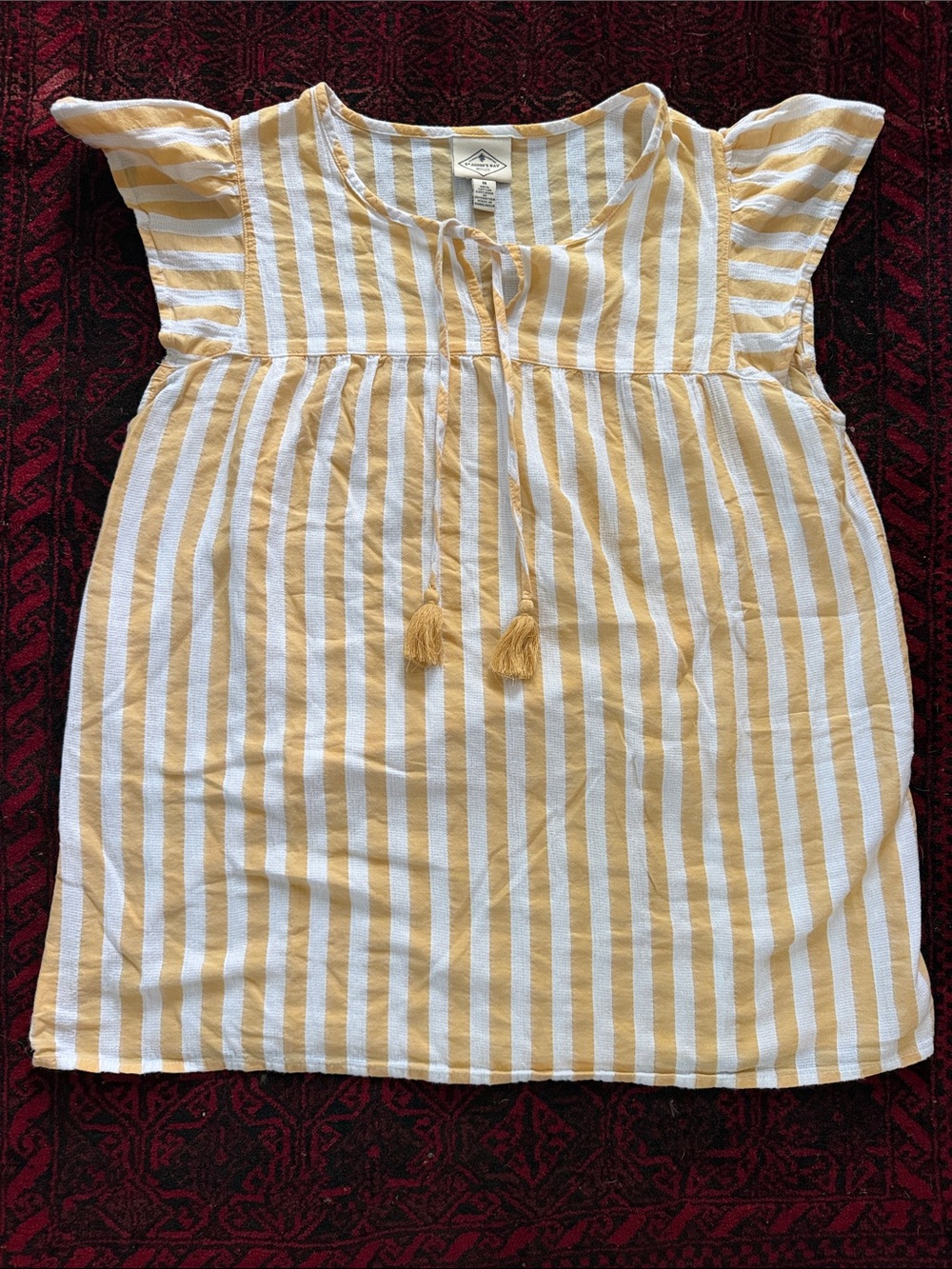 St. John's Bay Orange & White Striped Tie-Front Flutter Sleeve Top